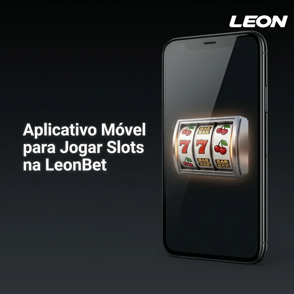 Smartphone exibindo interface do aplicativo móvel LeonBet com jogos de slots e menu de navegação do cassino