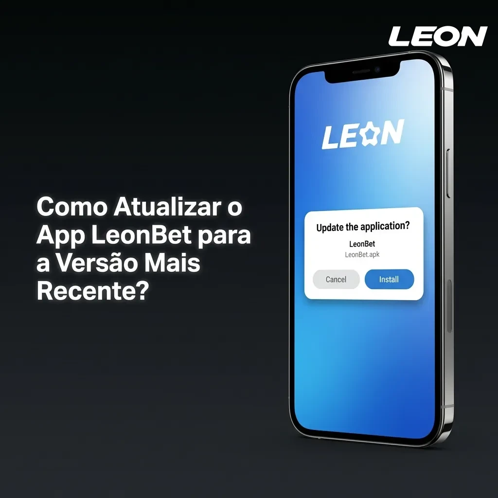 Banner de notificação de atualização do aplicativo LeonBet mostrando o processo de instalação automática em dispositivos Android e iOS