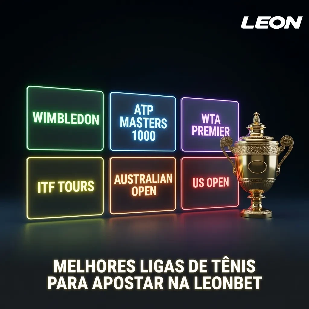 Principais torneios e ligas de tênis disponíveis para apostas, incluindo Grand Slams e eventos ATP/WTA na plataforma LeonBet.