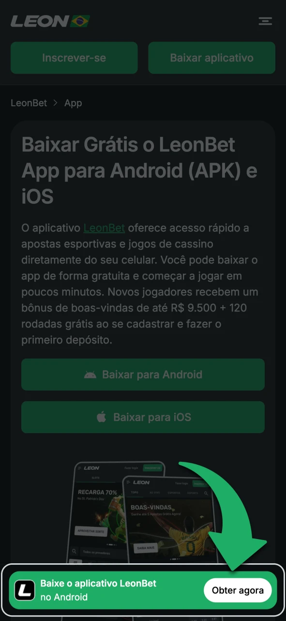 Clique no botão Baixar APK na página da LeonBet.