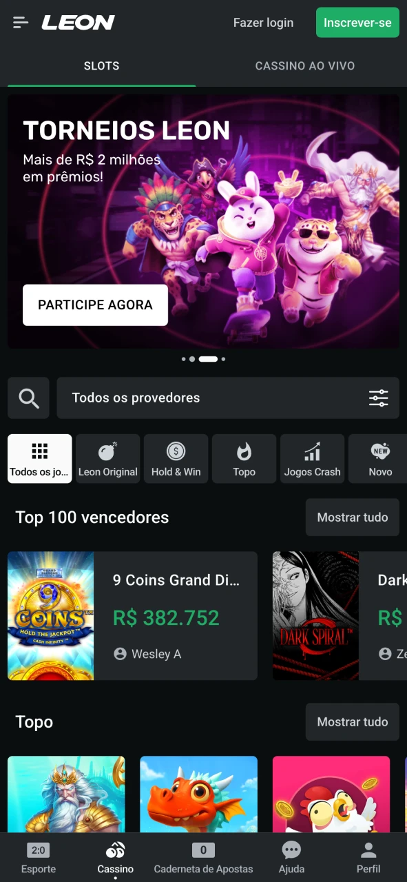 Jogue jogos de cassino online no aplicativo LeonBet.