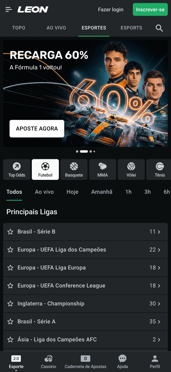 Faça suas apostas pelo celular com o aplicativo LeonBet.