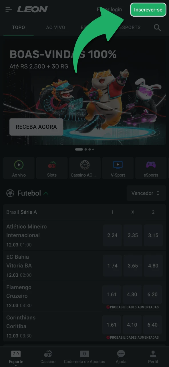 Preencha o formulário de inscrição da LeonBet.