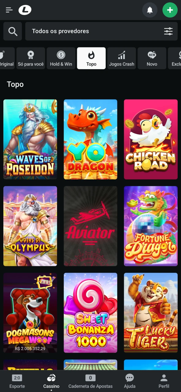 Escolha o jogo na seção de jogos de cassino da LeonBet.