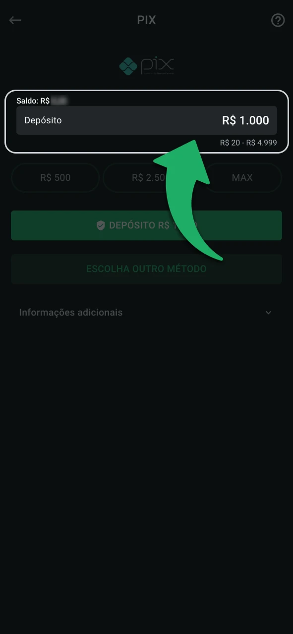 Insira o valor que deseja depositar na LeonBet.