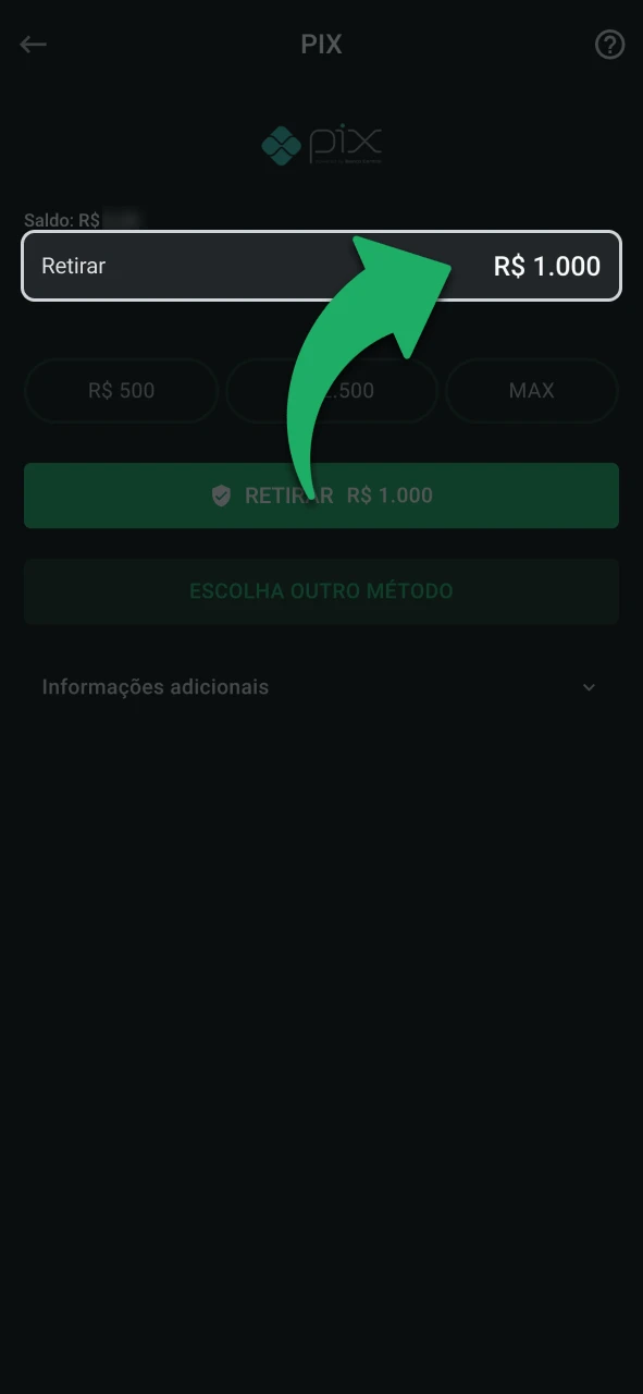 Insira o valor que deseja sacar na LeonBet.