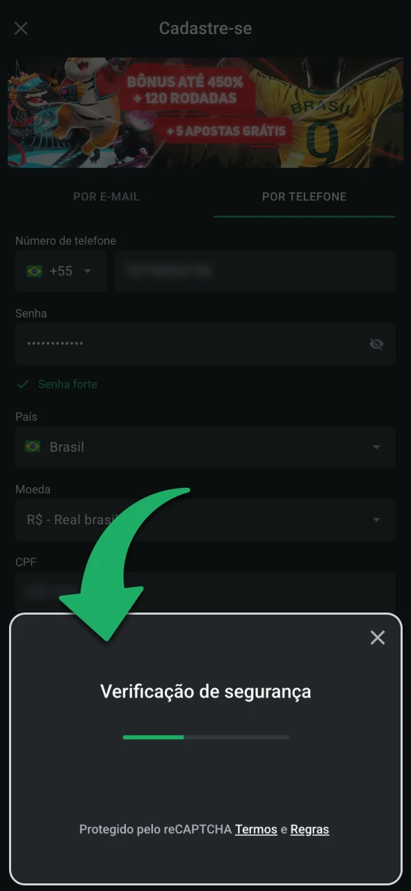 Confirme seu cadastro com o código na LeonBet.